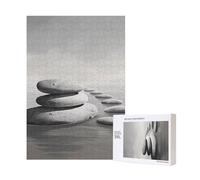 Wooden Intelligence Puzzle 28x40 CM, Grey Zen Stones Picture Printed Jigsaw Puzzles 300 Pieces(boxed) Education Game for Adults, Home Decoration Puzzle