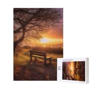 Wooden Intelligence Puzzle 28x40 CM, Lonely Bench Sunset Printed Jigsaw Puzzles 300 Pieces(boxed) Education Game for Adults, Home Decoration Puzzle