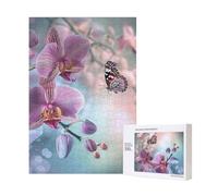 Wooden Intelligence Puzzle 28x40 CM, Orchid Flower Butterfly Soft Fresh Spring Printed Jigsaw Puzzles 300 Pieces(boxed) Education Game for Adults, Home Decoration Puzzle