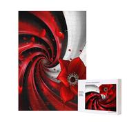 Wooden Intelligence Puzzle 28x40 CM, Red Flower Vortex Spiral Printed Jigsaw Puzzles 300 Pieces(boxed) Education Game for Adults, Home Decoration Puzzle