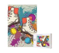 Wooden Intelligence Puzzle 28x40 CM, Retro Colorful Roller Skates Printed Jigsaw Puzzles 300 Pieces(boxed) Education Game for Adults, Home Decoration Puzzle