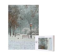 Wooden Intelligence Puzzle 28x40 CM, Snow Falling in The Park Printed Jigsaw Puzzles 300 Pieces(boxed) Education Game for Adults, Home Decoration Puzzle