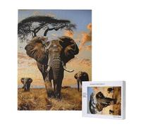 Wooden Intelligence Puzzle 38x52 CM, African Elephant Printed Jigsaw Puzzles 500 Pieces(boxed) Education Game for Adults, Home Decoration Puzzle