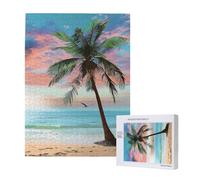 Wooden Intelligence Puzzle 38x52 CM, Coconut Palm Tree Sandy Beach Printed Jigsaw Puzzles 500 Pieces(boxed) Education Game for Adults, Home Decoration Puzzle