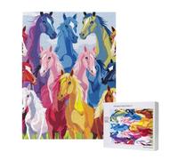 Wooden Intelligence Puzzle 38x52 CM, Cute Cartoon Horses Printed Jigsaw Puzzles 500 Pieces(boxed) Education Game for Adults, Home Decoration Puzzle