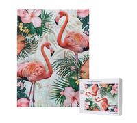 Wooden Intelligence Puzzle 38x52 CM, Flamingo Flowers Printed Jigsaw Puzzles 500 Pieces(boxed) Education Game for Adults, Home Decoration Puzzle