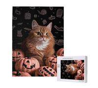 Wooden Intelligence Puzzle 38x52 CM, Halloween Cat Printed Jigsaw Puzzles 500 Pieces(boxed) Education Game for Adults, Home Decoration Puzzle