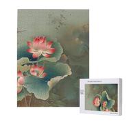 Wooden Intelligence Puzzle 38x52 CM, Lotus Flower and Dragonfly Printed Jigsaw Puzzles 500 Pieces(boxed) Education Game for Adults, Home Decoration Puzzle