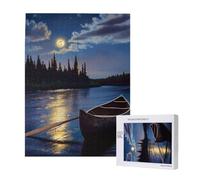 Wooden Intelligence Puzzle 38x52 CM, Moonlit Canoe Allagash River Printed Jigsaw Puzzles 500 Pieces(boxed) Education Game for Adults, Home Decoration Puzzle