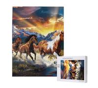 Wooden Intelligence Puzzle 38x52 CM, Running Horses Printed Jigsaw Puzzles 500 Pieces(boxed) Education Game for Adults, Home Decoration Puzzle