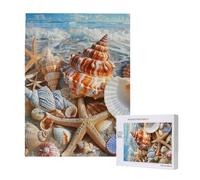 Wooden Intelligence Puzzle 38x52 CM, Seashell Landscape On The Beach Printed Jigsaw Puzzles 500 Pieces(boxed) Education Game for Adults, Home Decoration Puzzle