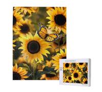 Wooden Intelligence Puzzle 38x52 CM, Sunflower Blooming Flowers Plants Butterfly Printed Jigsaw Puzzles 500 Pieces(boxed) Education Game for Adults, Home Decoration Puzzle