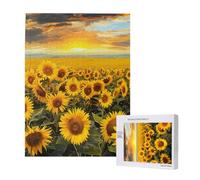 Wooden Intelligence Puzzle 38x52 CM, Sunflower Field Printed Jigsaw Puzzles 500 Pieces(boxed) Education Game for Adults, Home Decoration Puzzle