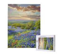 Wooden Intelligence Puzzle 38x52 CM, Texas Bluebonnets Scenery Printed Jigsaw Puzzles 500 Pieces(boxed) Education Game for Adults, Home Decoration Puzzle