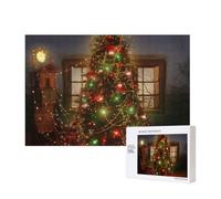 Wooden Intelligence Puzzle 40x28 CM, Christmas Tree Lights Trojan Printed Jigsaw Puzzles 300 Pieces(boxed) Education Game for Adults Home Decoration Puzzle
