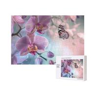 Wooden Intelligence Puzzle 40x28 CM, Orchid Flower Butterfly Soft Fresh Spring Printed Jigsaw Puzzles 300 Pieces(boxed) Education Game for Adults Home Decoration Puzzle