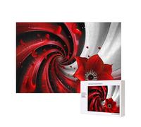 Wooden Intelligence Puzzle 40x28 CM, Red Flower Vortex Spiral Printed Jigsaw Puzzles 300 Pieces(boxed) Education Game for Adults Home Decoration Puzzle