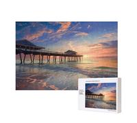 Wooden Intelligence Puzzle 40x28 CM, sunset at the beach bridge Printed Jigsaw Puzzles 300 Pieces(boxed) Education Game for Adults Home Decoration Puzzle