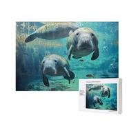 Wooden Intelligence Puzzle 40x28 CM, West Indian Manatees Printed Jigsaw Puzzles 300 Pieces(boxed) Education Game for Adults Home Decoration Puzzle