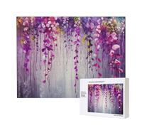 Wooden Intelligence Puzzle 52x38 CM, Abstract Purple Weeping Flower Printed Jigsaw Puzzles 500 Pieces(boxed) Education Game for Adults, Home Decoration Puzzle