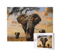 Wooden Intelligence Puzzle 52x38 CM, African Elephant Printed Jigsaw Puzzles 500 Pieces(boxed) Education Game for Adults, Home Decoration Puzzle