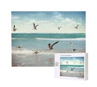 Wooden Intelligence Puzzle 52x38 CM, Beach Sea Birds Printed Jigsaw Puzzles 500 Pieces(boxed) Education Game for Adults, Home Decoration Puzzle