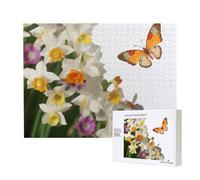 Wooden Intelligence Puzzle 52x38 CM, Butterflies Narcissus Flowers Printed Jigsaw Puzzles 500 Pieces(boxed) Education Game for Adults, Home Decoration Puzzle