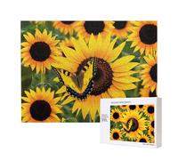 Wooden Intelligence Puzzle 52x38 CM, Butterfly Blooming Sunflower Plants Flowers Printed Jigsaw Puzzles 500 Pieces(boxed) Education Game for Adults, Home Decoration Puzzle