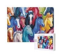 Wooden Intelligence Puzzle 52x38 CM, Colorful Cartoon Horses Printed Jigsaw Puzzles 500 Pieces(boxed) Education Game for Adults, Home Decoration Puzzle