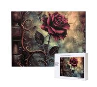 Wooden Intelligence Puzzle 52x38 CM, gothic Rose Printed Jigsaw Puzzles 500 Pieces(boxed) Education Game for Adults, Home Decoration Puzzle