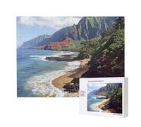 Wooden Intelligence Puzzle 52x38 CM, Kauai Hawaii Seashore Printed Jigsaw Puzzles 500 Pieces(boxed) Education Game for Adults, Home Decoration Puzzle