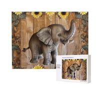 Wooden Intelligence Puzzle 52x38 CM, Sunflower Elephant Wooden Floor Printed Jigsaw Puzzles 500 Pieces(boxed) Education Game for Adults, Home Decoration Puzzle