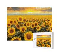 Wooden Intelligence Puzzle 52x38 CM, Sunflower Field Printed Jigsaw Puzzles 500 Pieces(boxed) Education Game for Adults, Home Decoration Puzzle