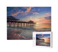 Wooden Intelligence Puzzle 52x38 CM, sunset at the beach bridge Printed Jigsaw Puzzles 500 Pieces(boxed) Education Game for Adults, Home Decoration Puzzle