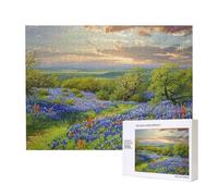 Wooden Intelligence Puzzle 52x38 CM, Texas Bluebonnets Scenery Printed Jigsaw Puzzles 500 Pieces(boxed) Education Game for Adults, Home Decoration Puzzle
