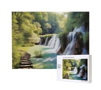 Wooden Intelligence Puzzle 52x38 CM, Waterfall Flowing Scenery Printed Jigsaw Puzzles 500 Pieces(boxed) Education Game for Adults, Home Decoration Puzzle
