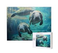 Wooden Intelligence Puzzle 52x38 CM, West Indian Manatees Printed Jigsaw Puzzles 500 Pieces(boxed) Education Game for Adults, Home Decoration Puzzle