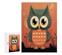 Wooden Intelligence Puzzle Jigsaw Puzzles for Adults Educational Toys Cartoon Owl on Orange Background Printed Educational Gift for All Ages Challenge