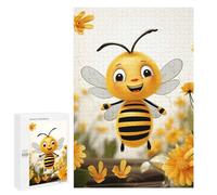Wooden Intelligence Puzzle Jigsaw Puzzles for Adults Educational Toys Cute Bees Daisy Flower Printed Educational Gift for All Ages Challenge