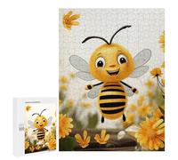 Wooden Intelligence Puzzle Jigsaw Puzzles for Adults Educational Toys Cute Bees Daisy Flower Printed Educational Gift for All Ages Challenge