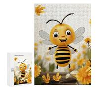 Wooden Intelligence Puzzle Jigsaw Puzzles for Adults Educational Toys Cute Bees Daisy Flower Printed Educational Gift for All Ages Challenge