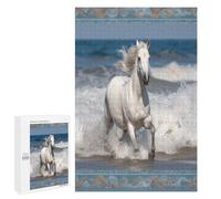Wooden Intelligence Puzzle Jigsaw Puzzles for Adults Educational Toys White Horse Running on The Sea Printed Educational Gift for All Ages Challenge