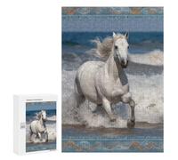 Wooden Intelligence Puzzle Jigsaw Puzzles for Adults Educational Toys White Horse Running on The Sea Printed Educational Gift for All Ages Challenge