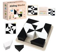 Wooden Intelligence Puzzle Set Montessori Educational Toys Pattern Blocks Hidden Block Puzzle for Children Age 3+, Handmade Toys Birthday Gift for Boys and Girls