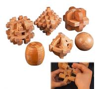 Wooden Interlocking 3D Puzzles Set - 6 Unique Brain Teasers for Adults, Teens & Seniors, Smooth Finish Lu Ban Lock Dexterity Game, Educational Logic Thinking Toy for Home & Office Decor