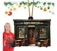 Wooden Irish Pub Ornaments, Christmas Tree Irish Ornaments, Rear View Ornaments, Ireland Green Ornament, Irish Pub Christmas Ornament Wooden Decoration for Tree and Rear View