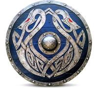 Wooden Iron Viking Shield 24" with Dragon Design Warrior Battleworn Replica LARP Shield for Roleplay, Cosplay & Home Wall Decoration