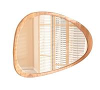 Wooden Irregular Oval Wall Mirror Asymmetrical Mirrors Modern Frame Unique Shape Wall Mounted Vanity Artistic Decor For Living Room Bedroom Bathroom Entryway Hallway(Natural wood,70 * 90cm)