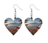 Wooden Japan Mount Fuji Landscape Earrings for Women Lightweight Dangle Earrings Ethnic Geometric Heart-Shaped Earring Vintage Retro Jewelry Gift for Daily Wear Wedding Party Graduation
