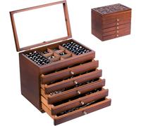 Wooden Jewellery Box, Jewellery Box with 6 Levels, Large Sizes, Women's Jewellery Boxes with 5 Pull-Out Drawers, Dark Brown (D)